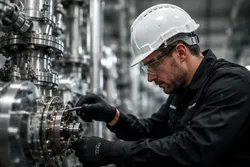 Techniker bei der Störungsbehebung an einer Industrieanlage